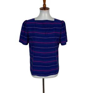 Sasson Paris Blue Short Sleeve Blouse 14 15 Retro Work Chic Top